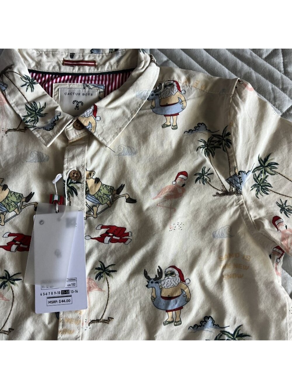 Cactus Boys Christmas Beach Santa Reindeer NWT Large 11/12 Short Sleeve
